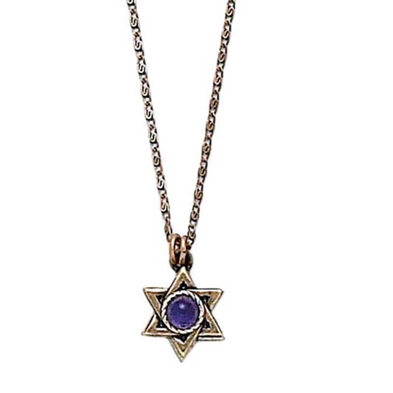 Deep Indigo and Gold Star of David Necklace