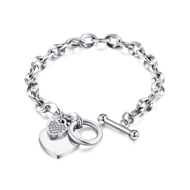 Minimalist Heart Shape Titanium Steel Inlay Zircon Bracelets 1 Piece