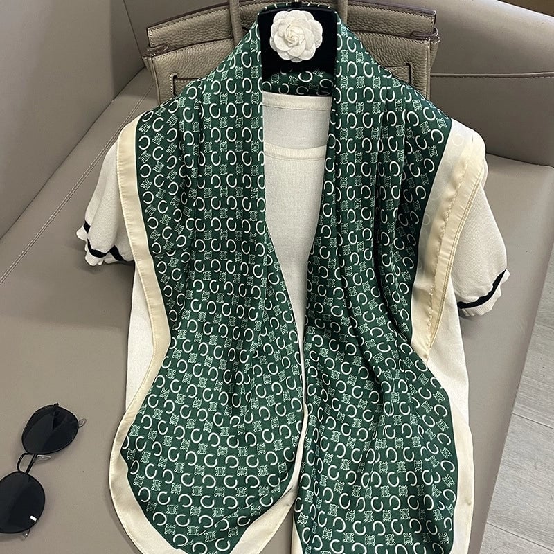 Women's Elegant Vacation Stripe Flower Polyester Silk Scarf