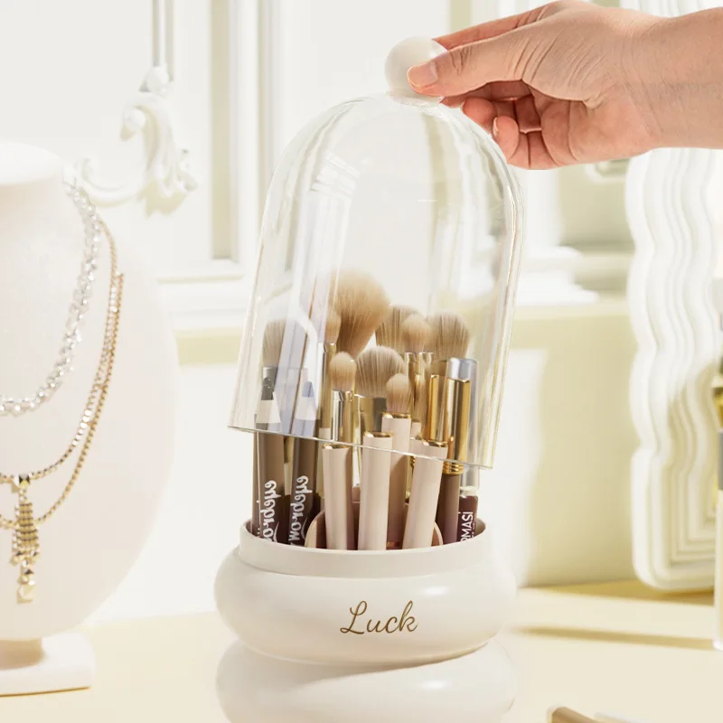 360° ROTATING MAKEUP BRUSH HOLDER WITH LID & LIPSTICK ORGANIZER