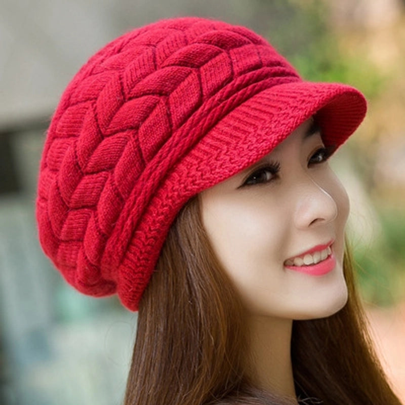 2 Pieces Women's Elegant Basic Minimalist Solid Color Curved Eaves Wool Cap Beret Hat