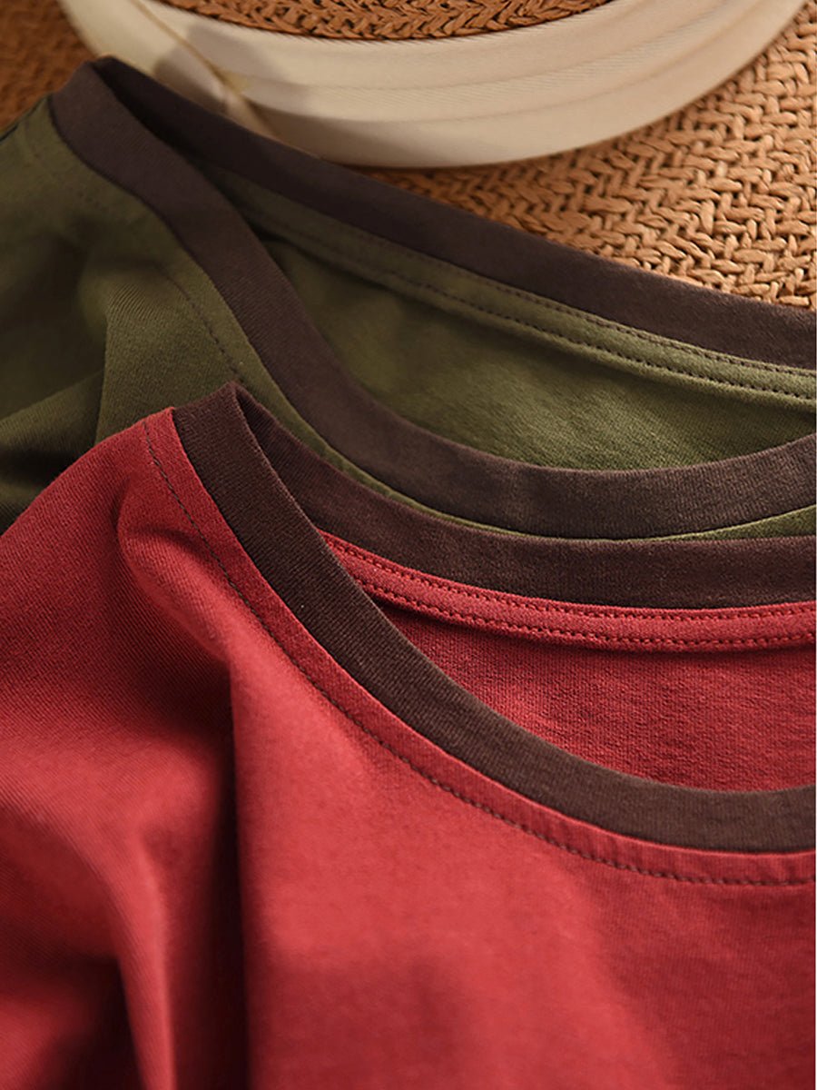 Women Summer Colorblock O-Neck 100%Cotton Shirt