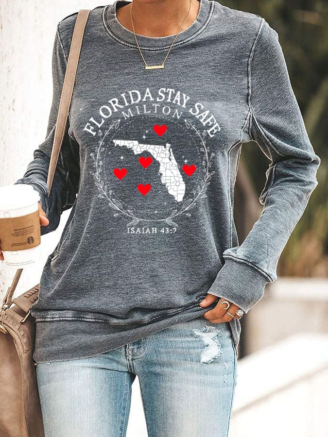 Women's Florida Stay Safe Print Casual Sweatshirt