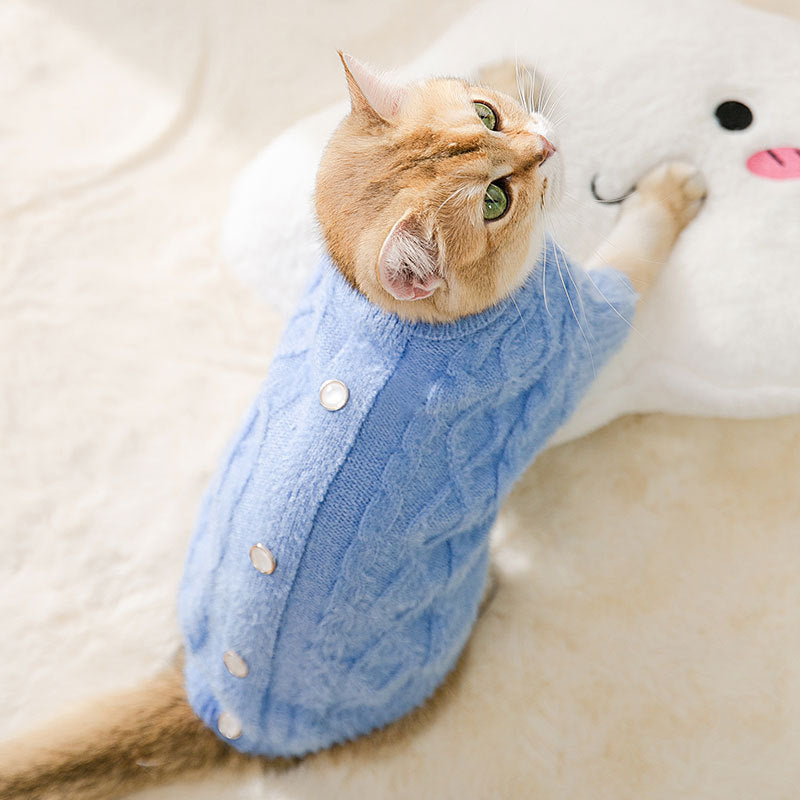 Buttoned Solid Color Cat Dog Sweater