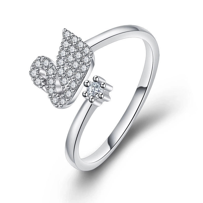Minimalist Solid Color Copper Plating Inlay Artificial Diamond Rings 1 Piece