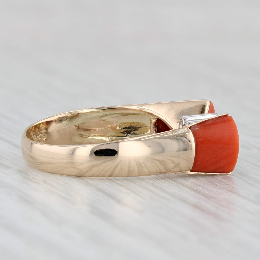 Coral Diamond Ring 14k Yellow Gold Size 8.25 Vintage Abstract