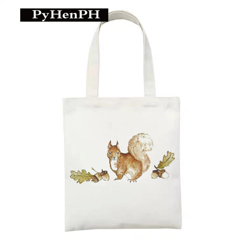 Women's Polyester Cartoon Leaves Streetwear Square Open Canvas Bag