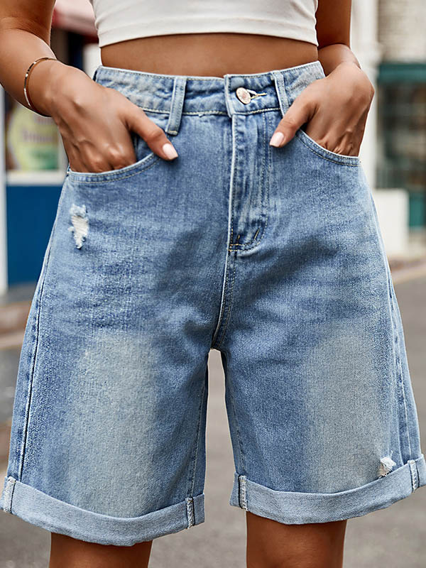 High Waisted Loose Buttoned Pockets Jean Pants Bottoms Shorts Bottoms