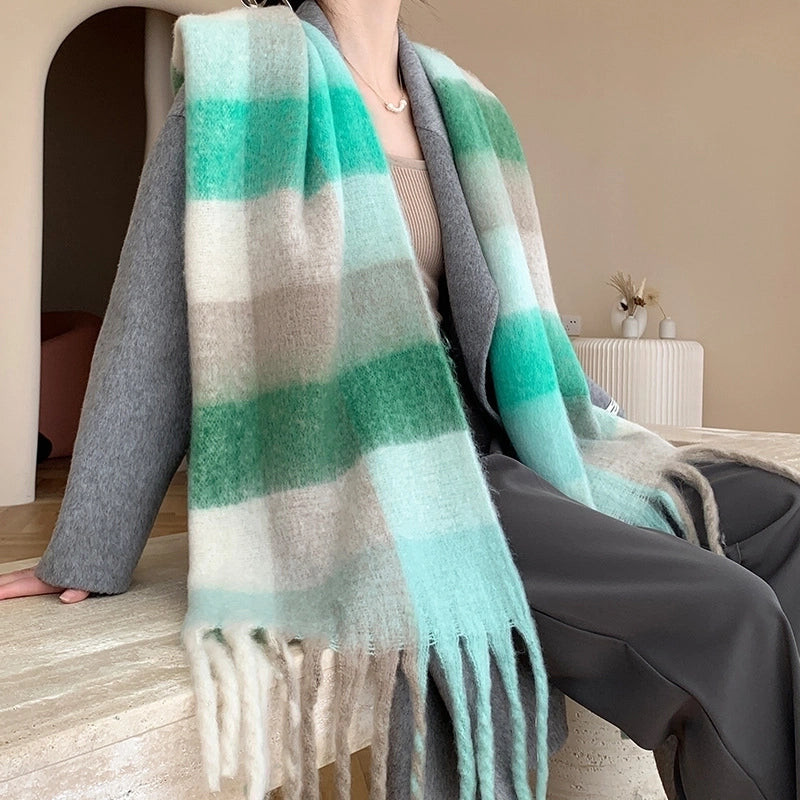 Popular Spring And Winter AC Scarf Warm Thickened Color Plaid Scarf Scarf Shawl Fashionable Western Style Outer Wear