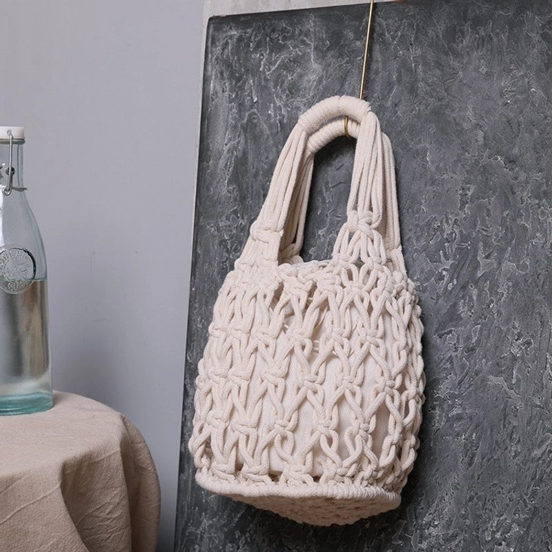 Women's Vacation Solid Color Cotton Rope Shopping Bags