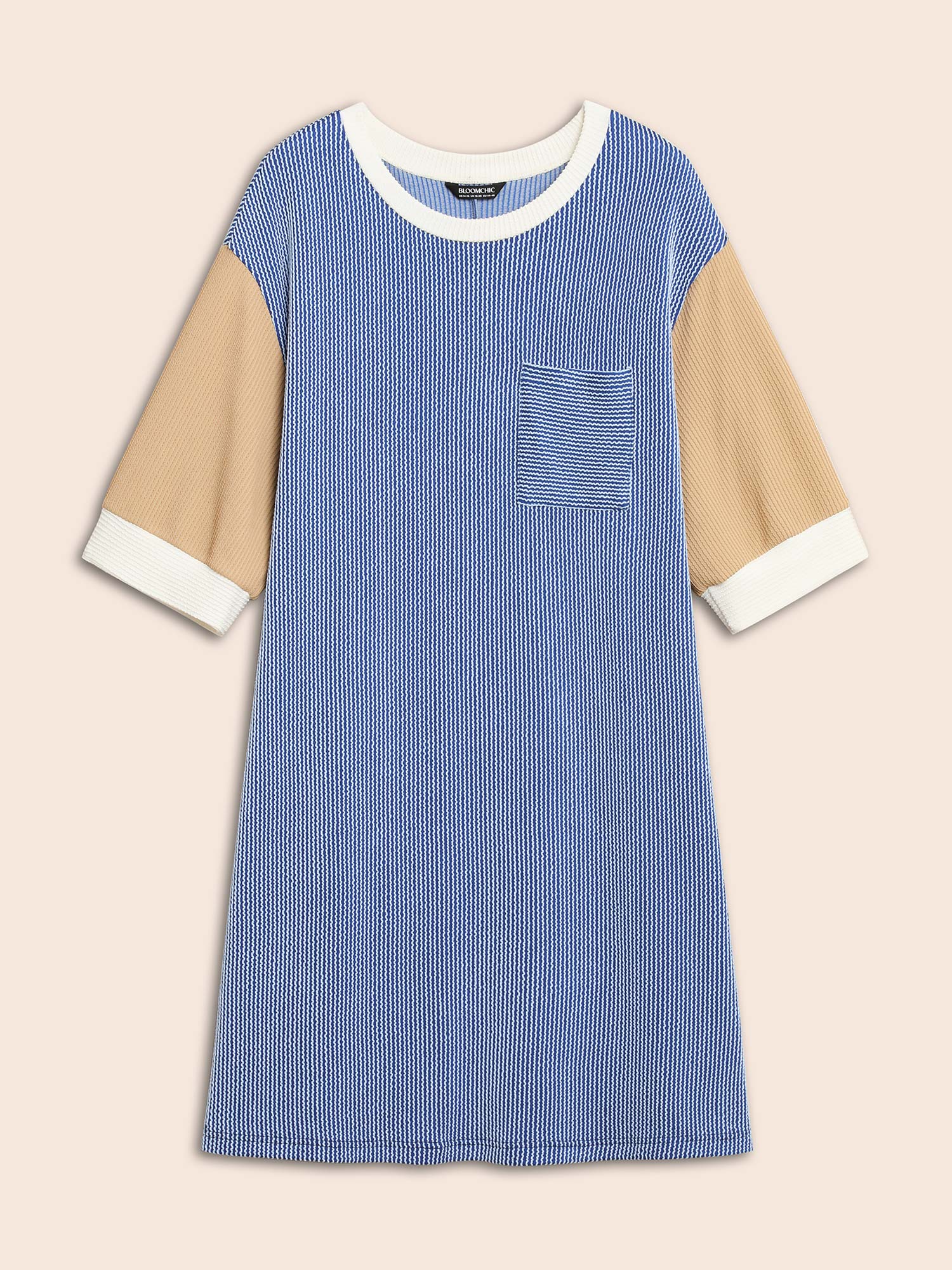 Texture Contrast Patchwork Patched Pocket Dress