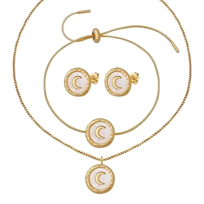 Moon 304 Stainless Steel 18K Gold Plated Plating Bracelets Earrings Necklace