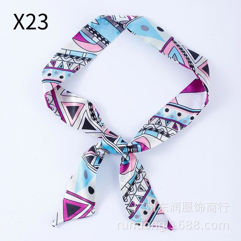 Silk Scarf Long Beveled Small Silk Scarf Double-layer Hair Belt Ribbon Decoration Tie Bag Hand Gift Box Silk Scarf