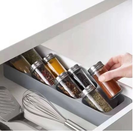 Kitchen Drawer Compact 8 Grids Spice Jar Organizer