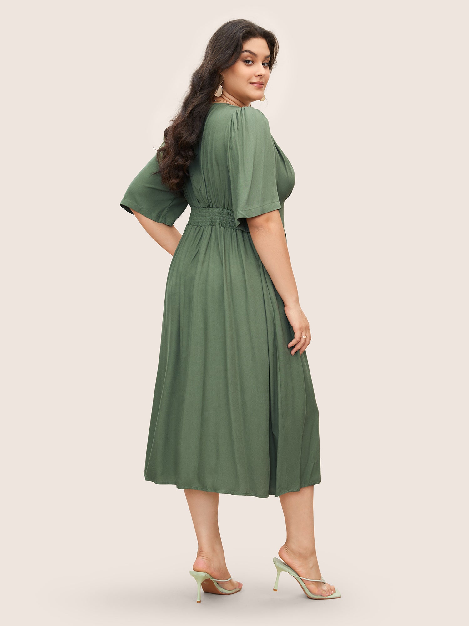 Plunging Neck Button Detail Pocket Maxi Dress