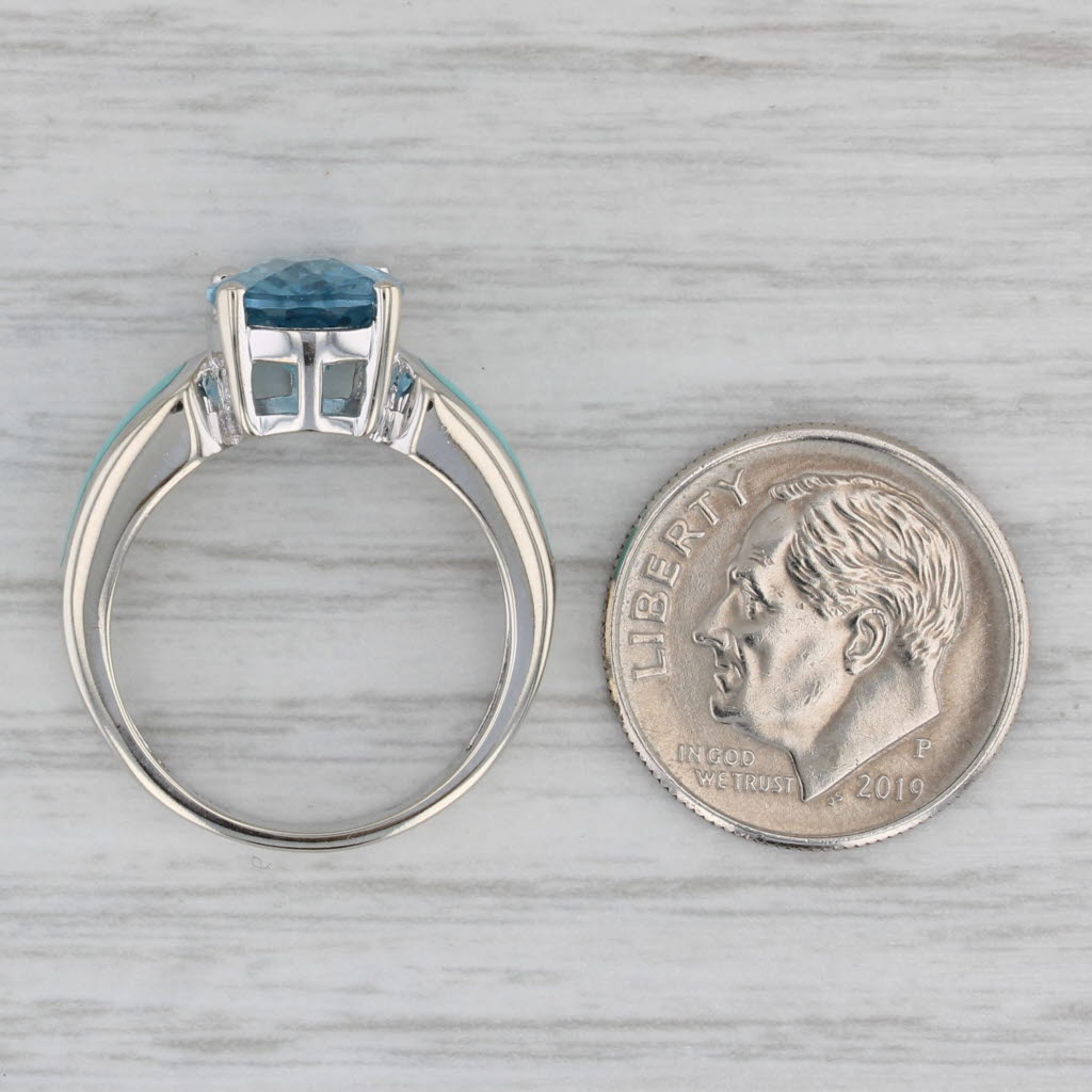 3.10ct Oval Blue Topaz Enamel Ring 10k White Gold Size 6