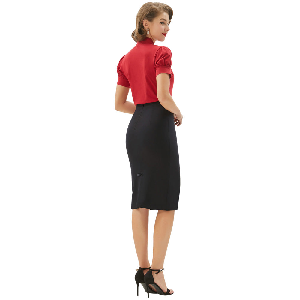 Vintage Bow-Knot Decorated Hips-Wrapped Bodycon Pencil Skirt