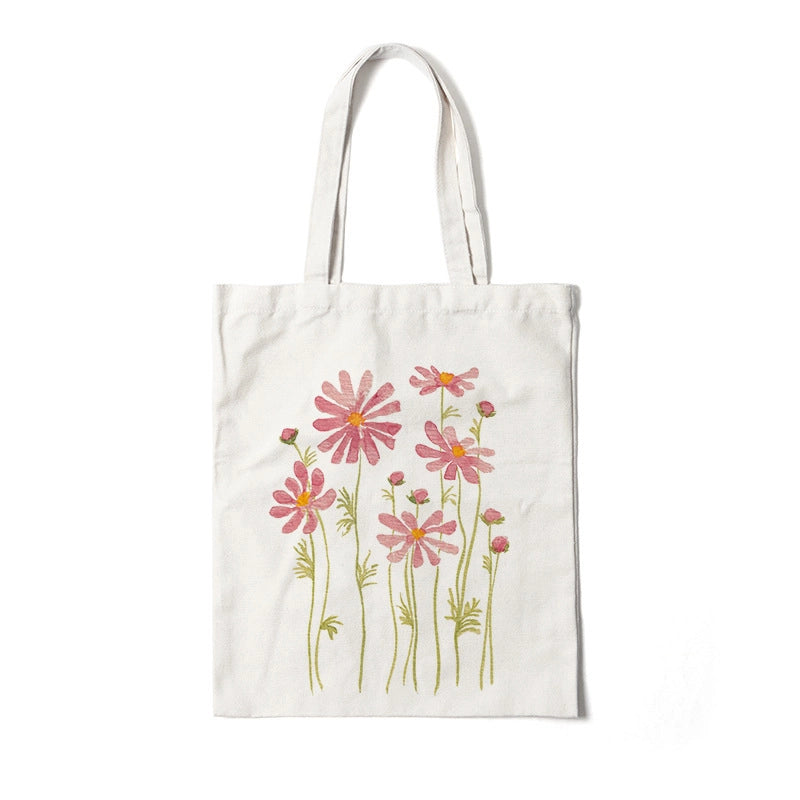 Women's Medium Canvas Flower Basic Classic Style Square Open Canvas Bag