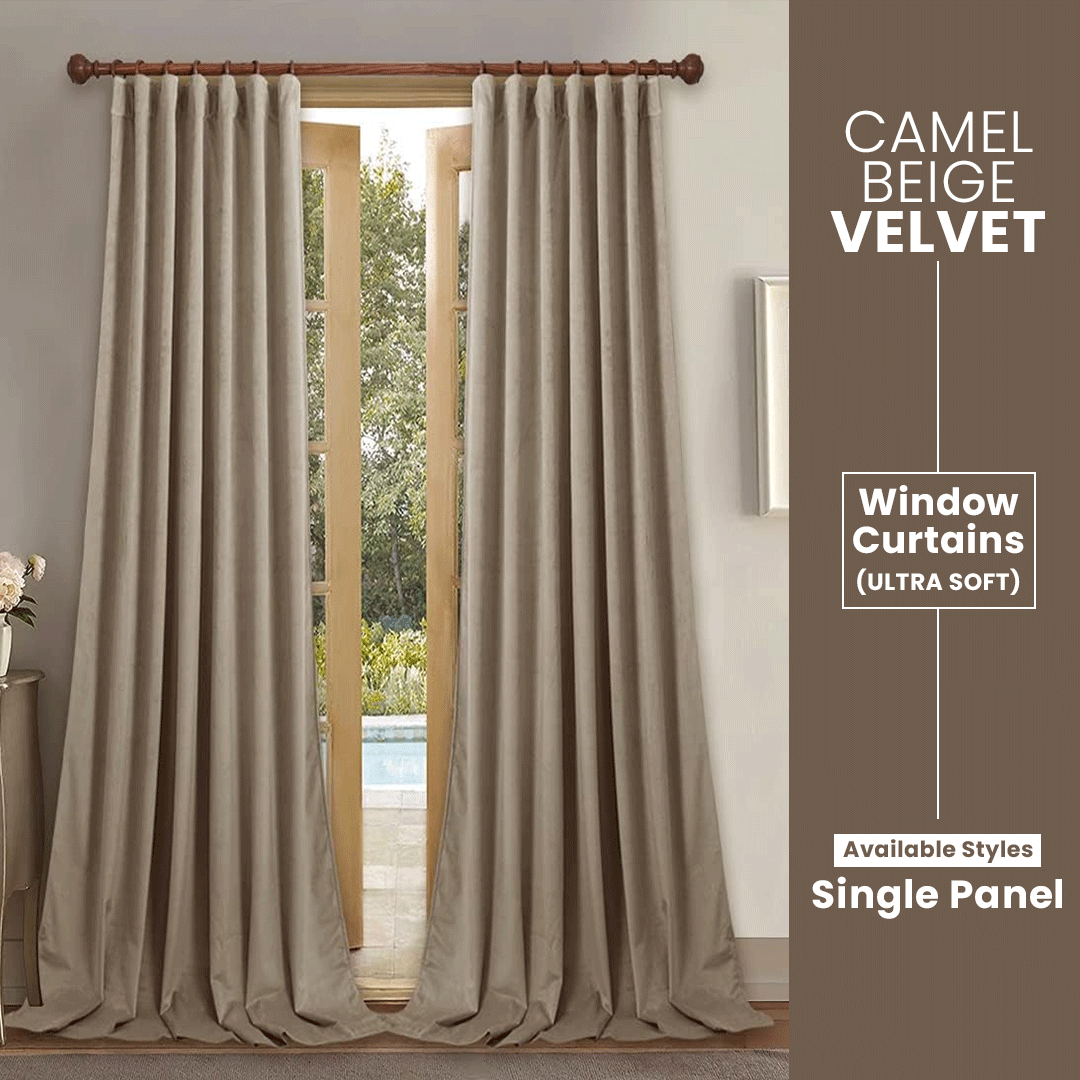Camel Beige-Velvet Window Curtains (Ultra Soft)