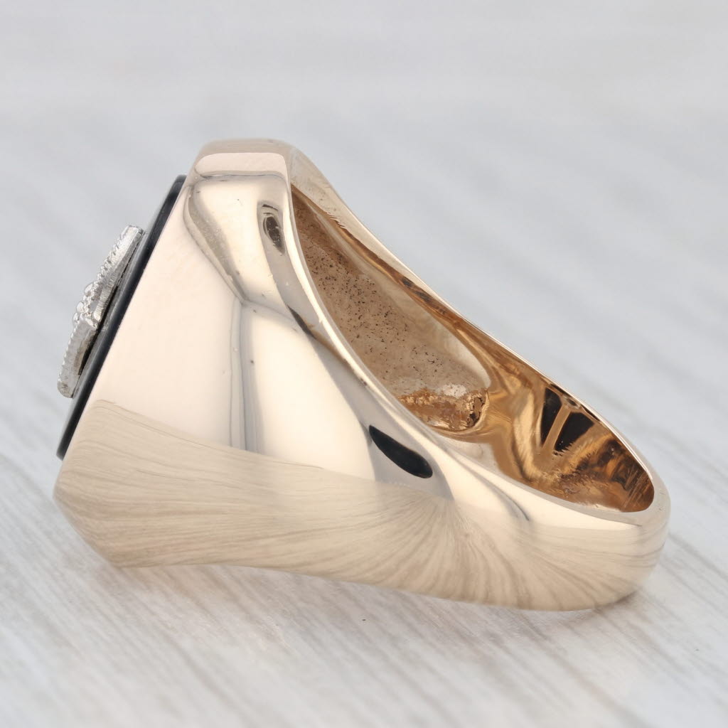 Diamond Onyx Signet Ring 10k Yellow Gold Men's Vintage Size 10