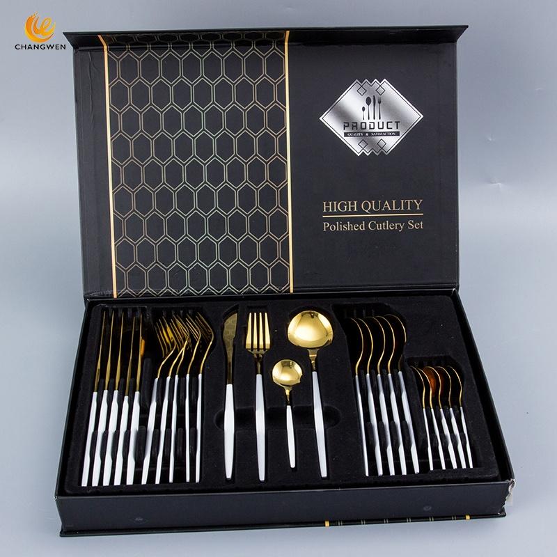 White/Golden (4406)-24 PCs Premium Steel Cutlery Set