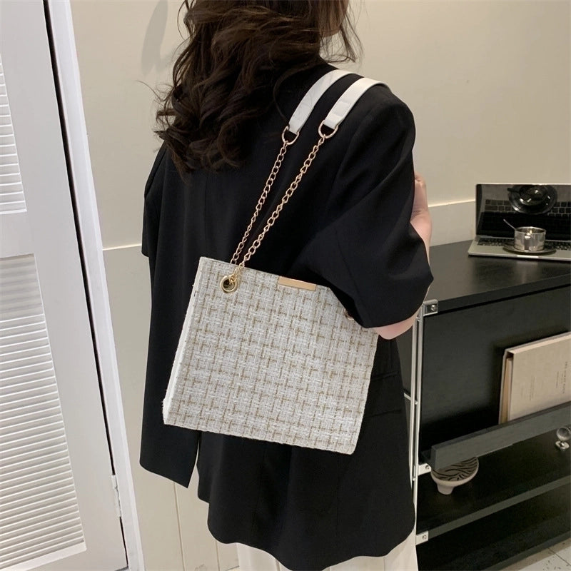 Women's Medium All Seasons Canvas Plaid Elegant Square Zipper Shoulder Bag Square Bag