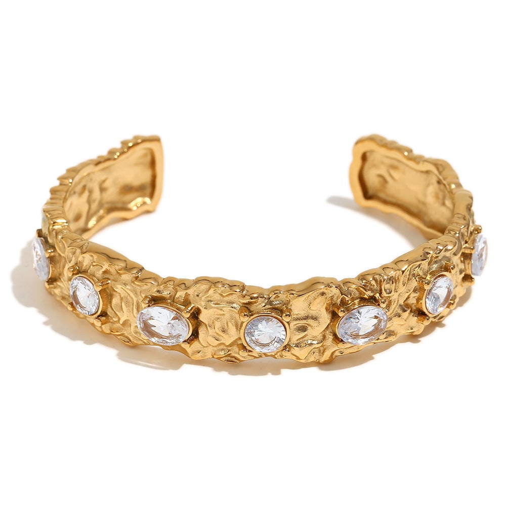 Personalized Earrings Stainless Steel Plated With 18K Gold Irregular Micro-Diamond Casting Bracelet Ring