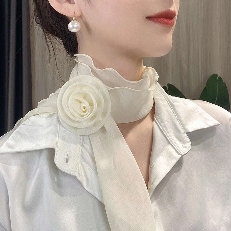 Women's Elegant Solid Color Flower Satin Silk Scarf