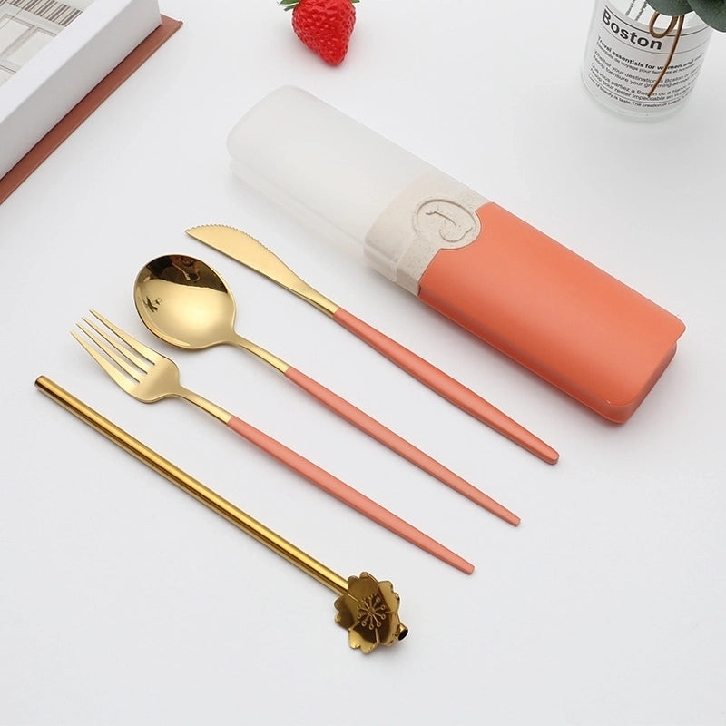 Retro Pastoral Color Block Stainless Steel Spoon Fruit Knife Fruit Fork 1 Set