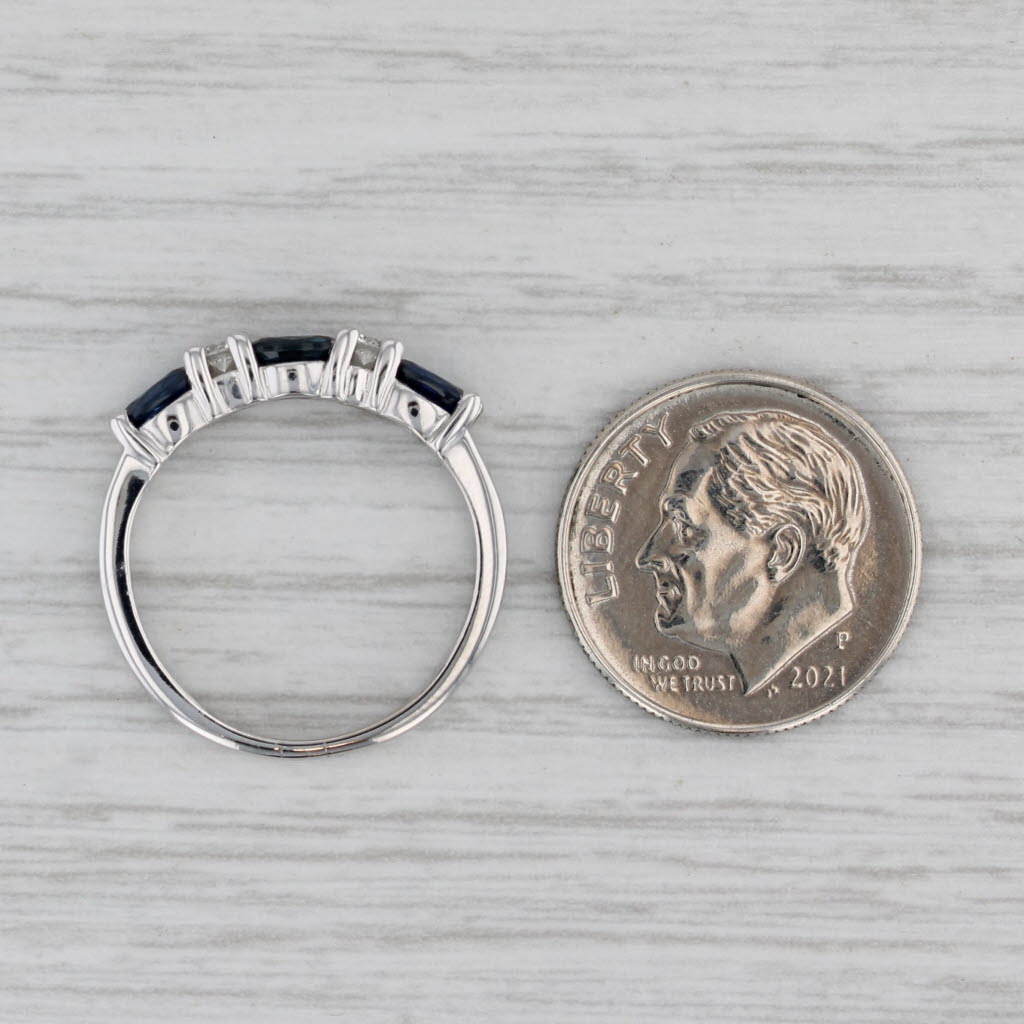 1.13ctw Blue Sapphire Diamond Stackable Ring 14k White Gold Size 5.75