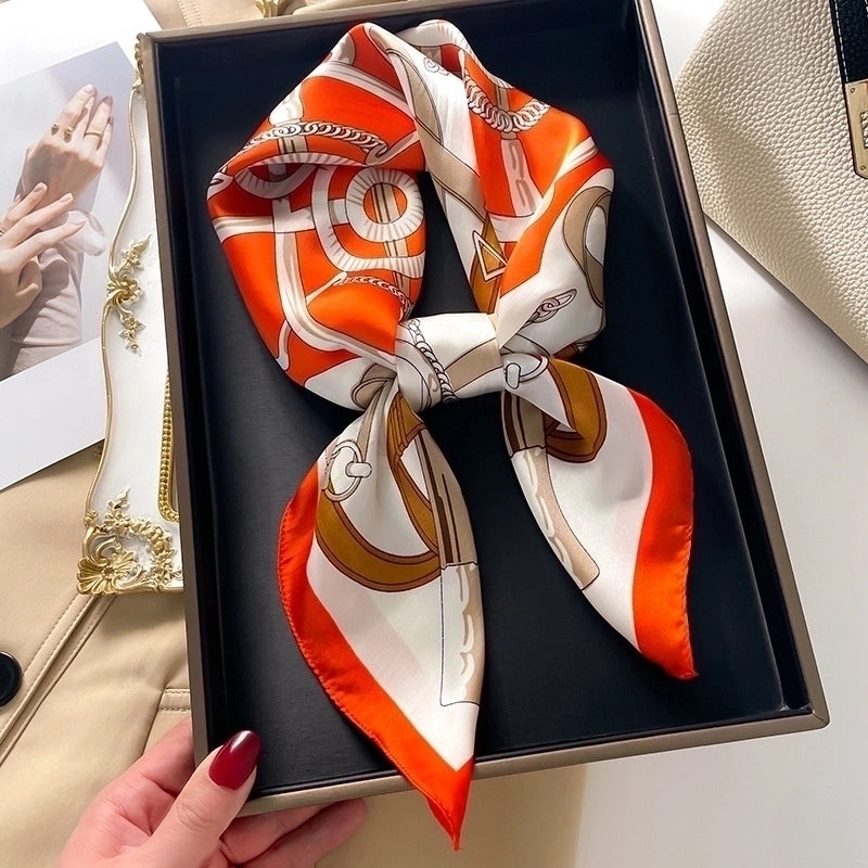 Women's Elegant Minimalist Color Block Polyester Printing Silk Scarf