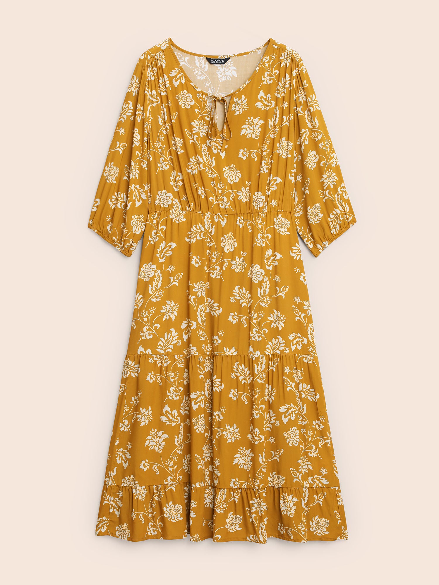 Floral Lantern Sleeve Ruffle Layered Hem Dress