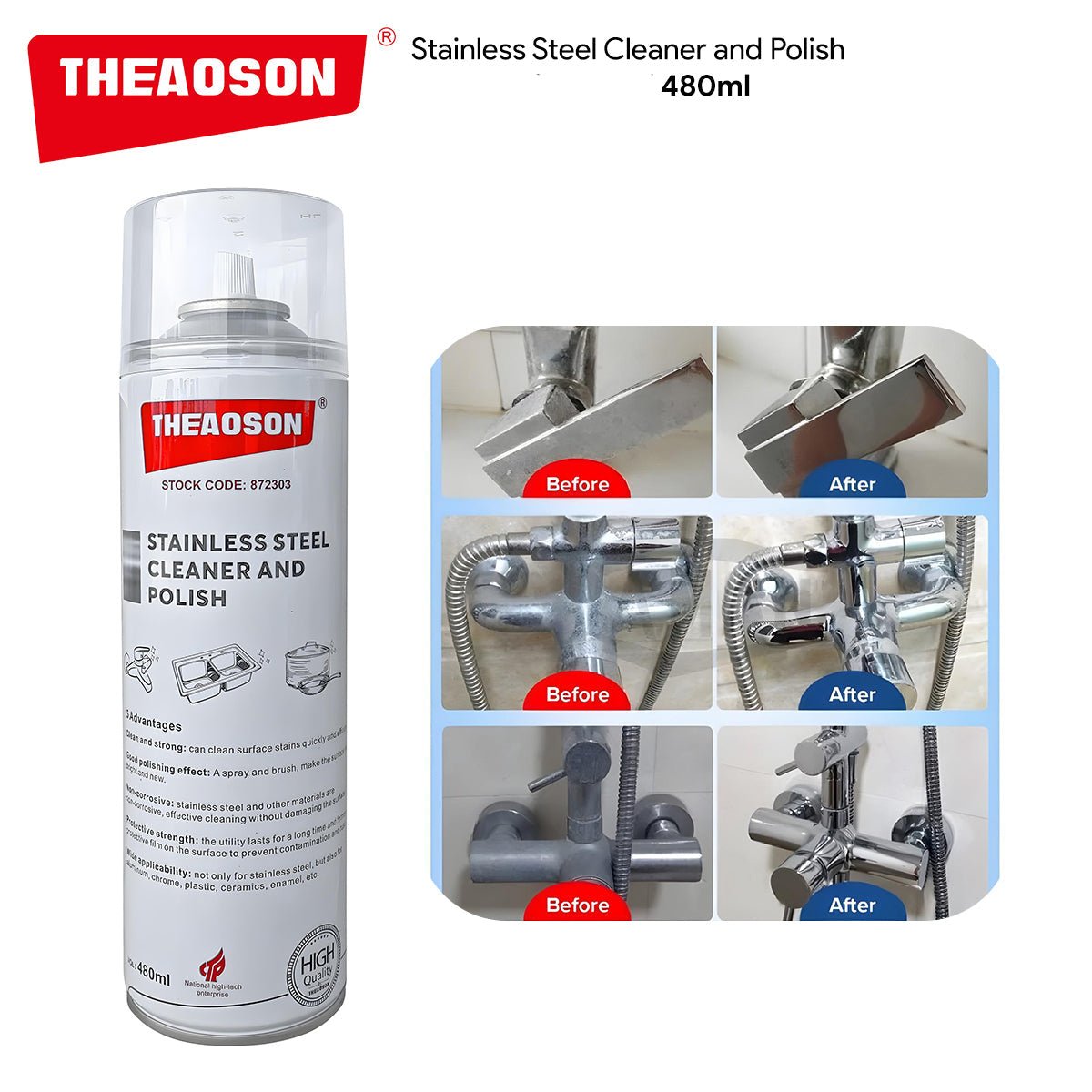 THEAOSON STAINLESS STEEL CLEANER AND POLISH – 480ML