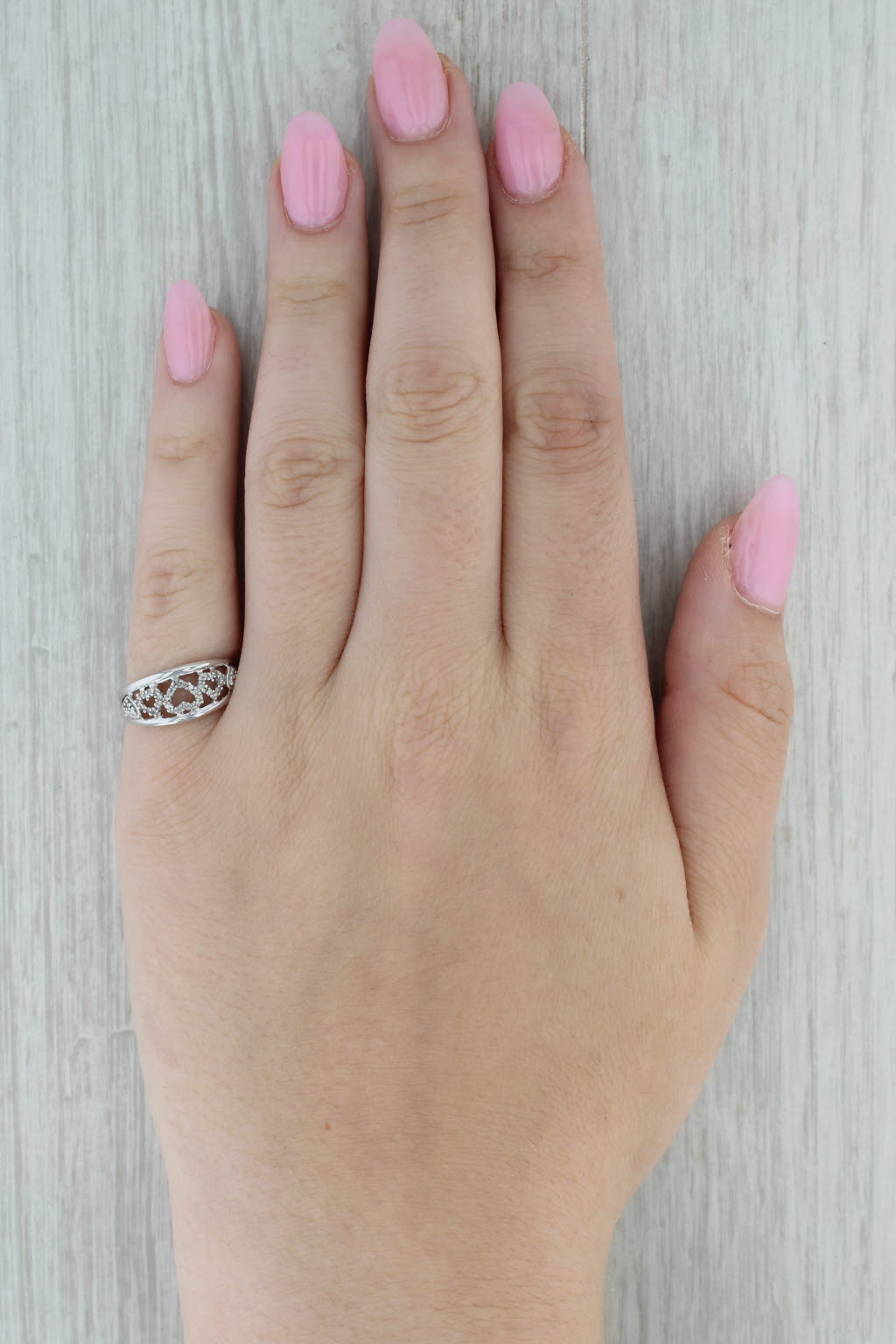 Diamond Hearts Ring 10k White Gold Size 7.5