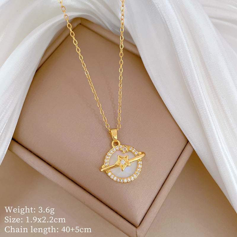 Cartoon East Asia Symbol Lucky Cat Geometric Titanium Steel Diamond Inlay Necklaces