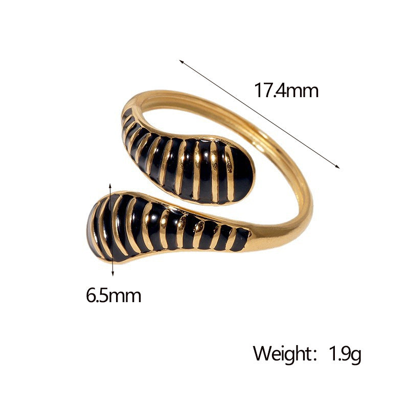 French Retro Teardrop-Shaped Open Ring Niche Vintage Stainless Steel Ring