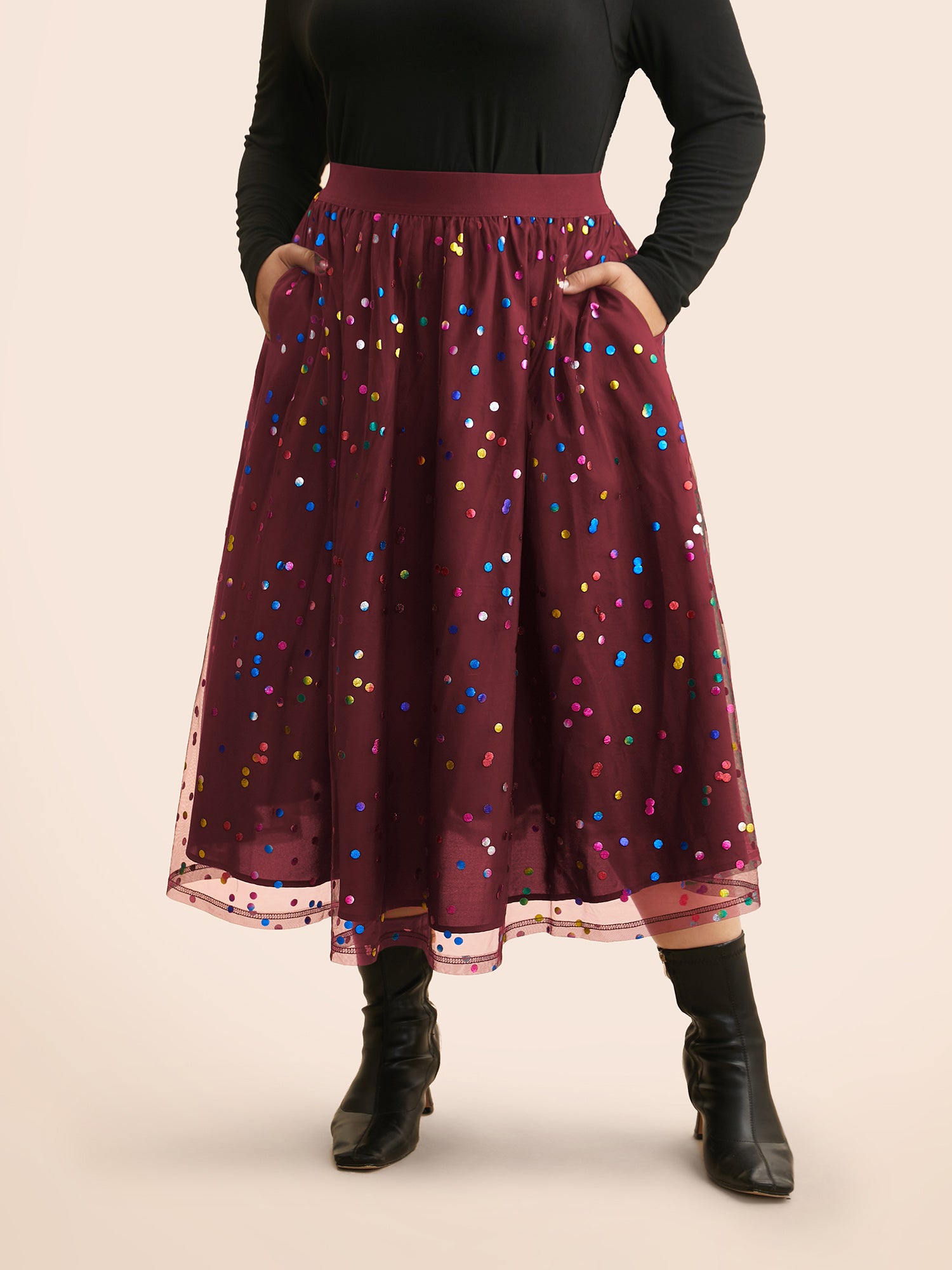 Sequin Polka Dot Tiered Mesh Skirt