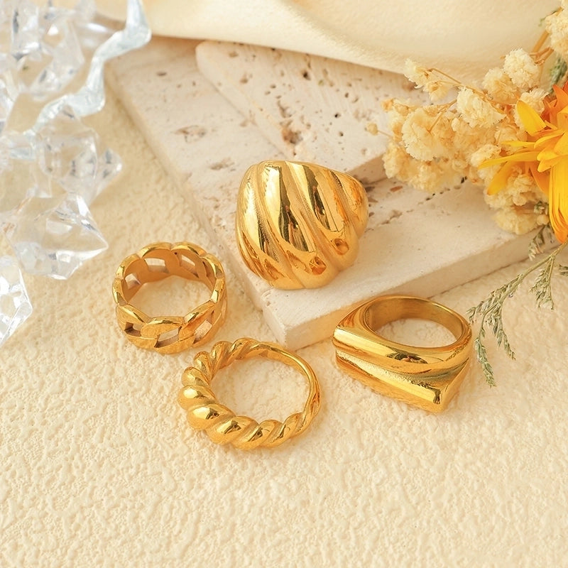 Hip-Hop Rock Streetwear Geometric 304 Stainless Steel 14K Gold Plated Rings