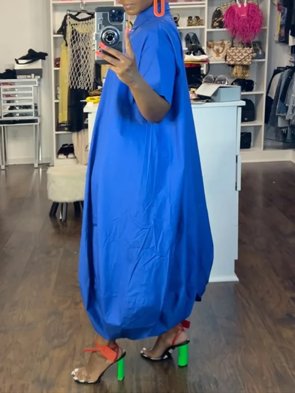 Half Sleeves Loose Buttoned Elasticity Solid Color Lapel Jumpsuits