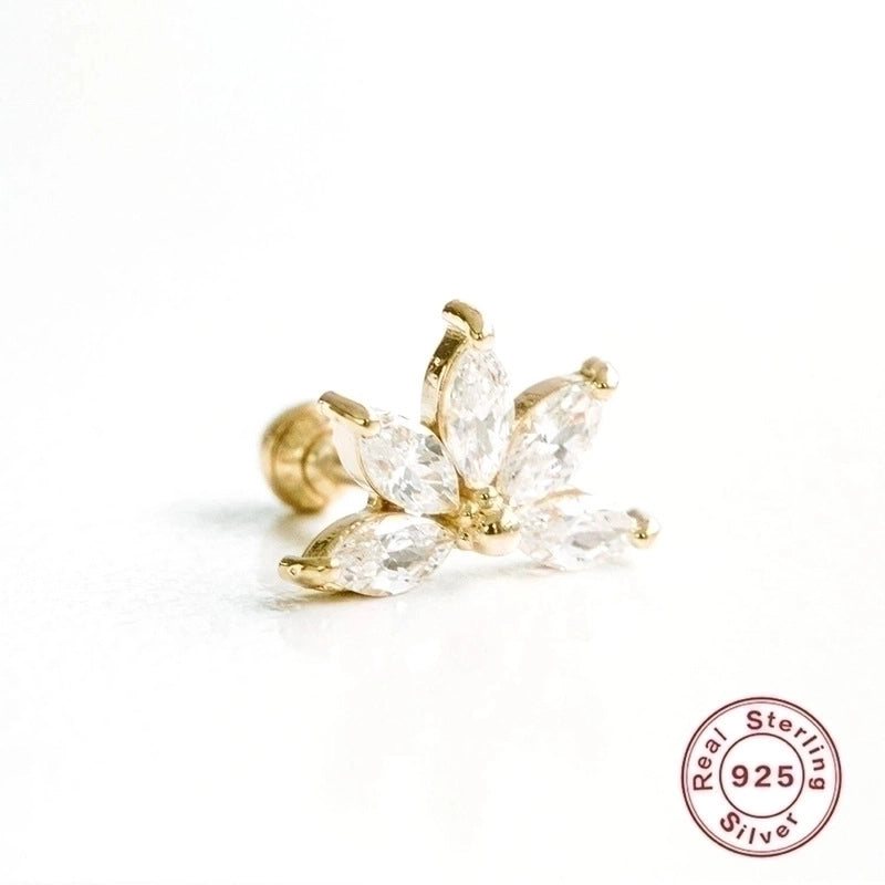 1 Piece Ear Cartilage Rings & Studs Fashion Flower 925 Sterling Silver Plating Inlay Zircon