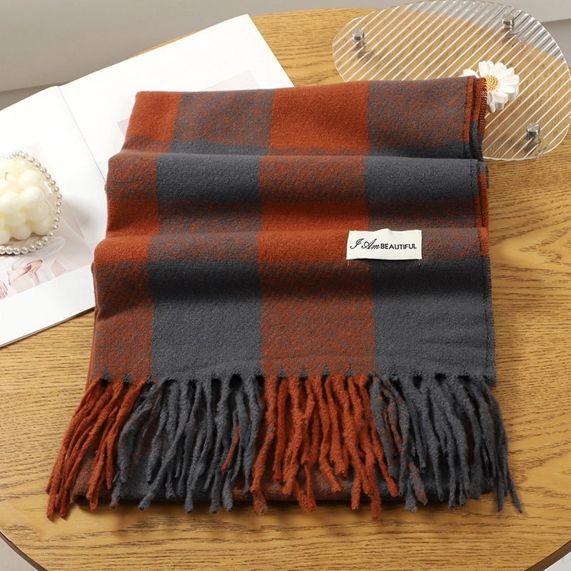 Women's Basic Plaid Polyester Scarf