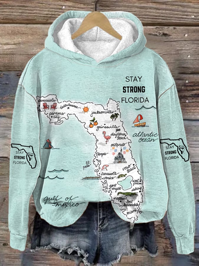 Women's Hurricane Helene Stay strong Florida Watercolor Art Print Hooded Sweatshirt