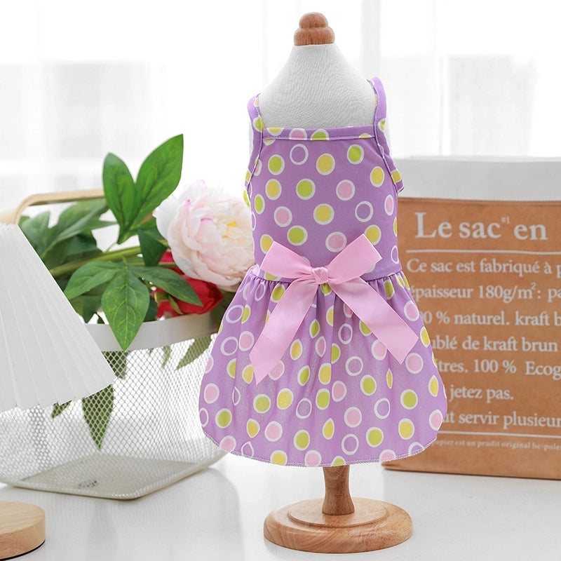 Summer Thin Pet Dress Princess Style Teddy Cat Strap Polka Dot Skirt Dog Clothes