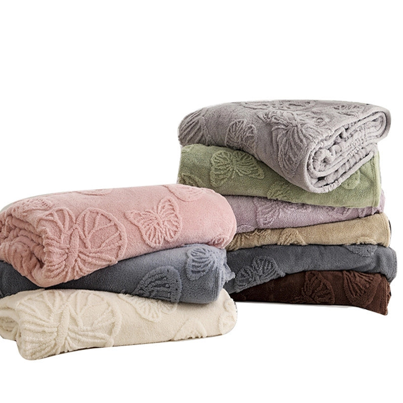 New Flannel Taff Fleece Butterfly Flower Stereo Jacquard Blanket Nap Blanket Single Layer Thickened Four Seasons Blanket