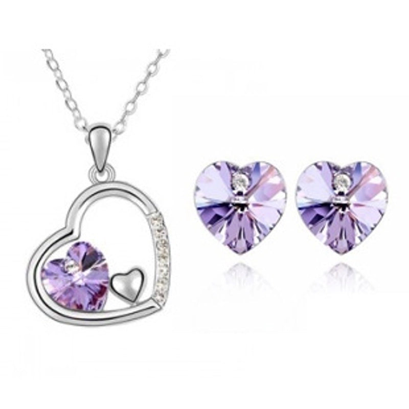Alloy Inlaid Crystal Heart Artificial Gemstones Crystal Jewelry Sets