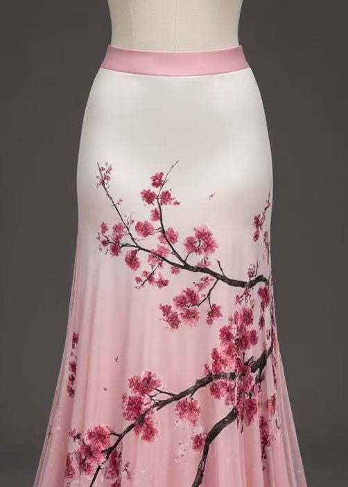 Art Pink Print High Waist Tulle Skirts Summer