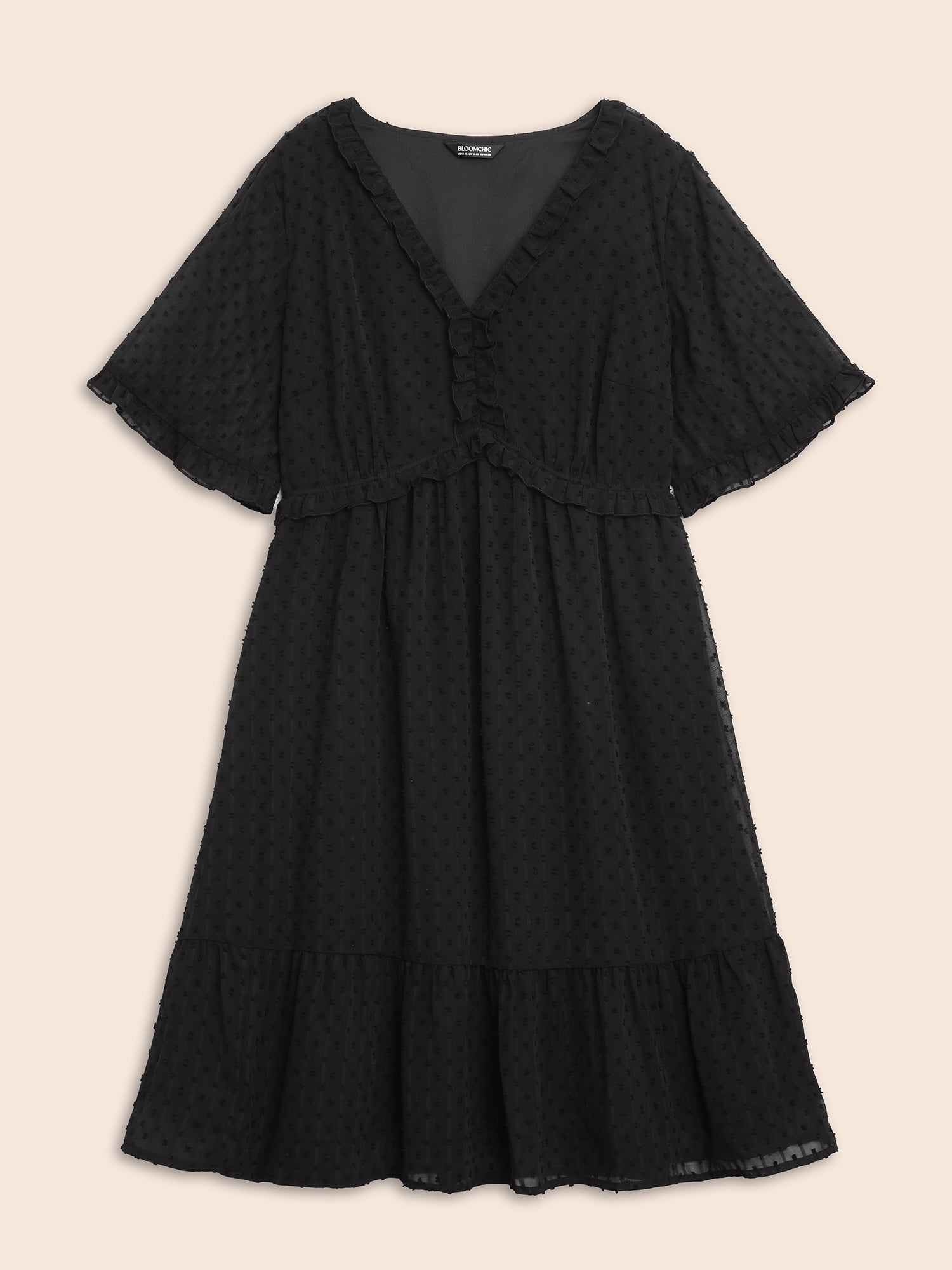 Jacquard V Neck Ruffle Sleeve Dress