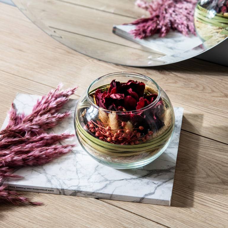 Round Glass Vase with Dried Flowers - Red