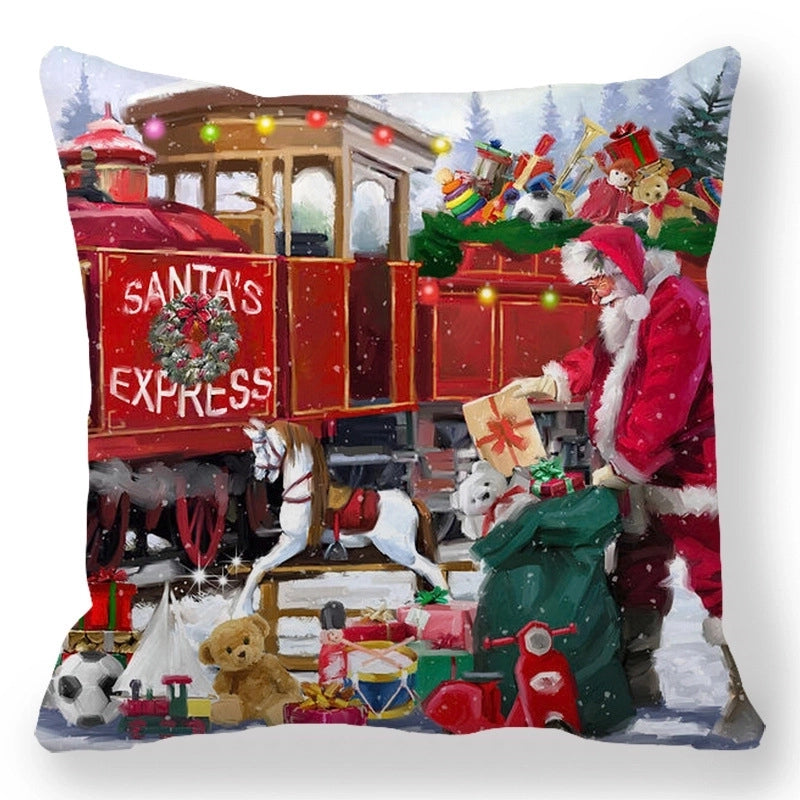 Christmas Pastoral Santa Claus Elk Cotton Pillow Cases Couch & Sofa Decor