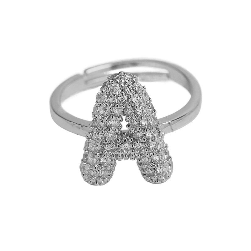 Brass Irregular Plating Letter Zircon Adjustable Ring